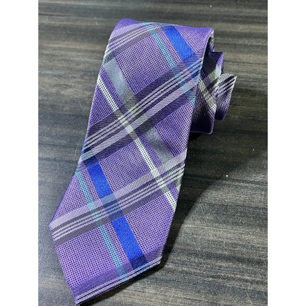 Club Room Silk Necktie‎ Purple Plaid Woven Business Career Fashion